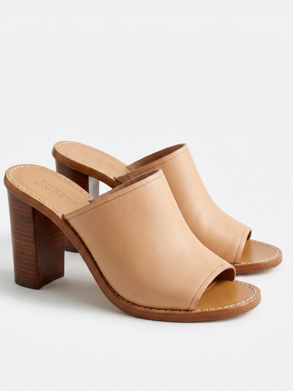 J. Crew Leather Open-Toe Block Heel Mule, Nude/Tan, 7, Euc